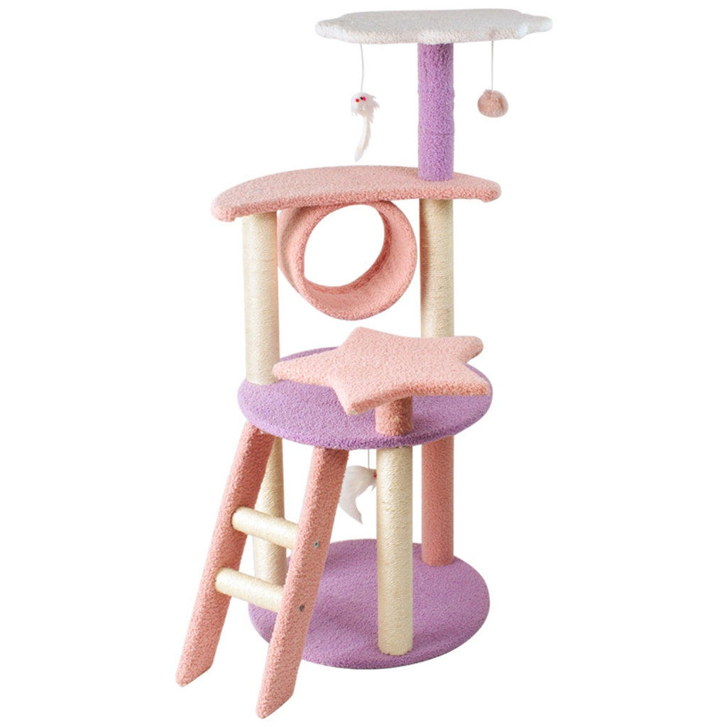 Floofi 101cm Galaxy Plush Cat Condo Cat Tree Pink Purple