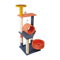 Thumbnail for Floofi 110cm Emoji Plush Cat Condo Cat Tree with Basket Blue Red