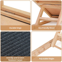 Thumbnail for Floofi Natural Wood Grain Wooden Adjustable Height Pet Ramp Dog Sofa Stairs