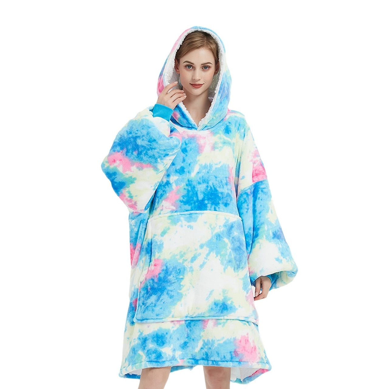 GOMINIMO Hoodie Blanket Adult Tie-Dyed Cyan