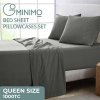 Thumbnail for GOMINIMO 4 Pcs Bed Sheet Set 1000 Thread Count Ultra Soft Microfiber - Queen (Grey)