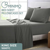 Thumbnail for GOMINIMO 4 Pcs Bed Sheet Set 1000 Thread Count Ultra Soft Microfiber - King (Grey)