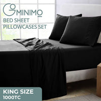 Thumbnail for GOMINIMO 4 Pcs Bed Sheet Set 1000 Thread Count Ultra Soft Microfiber - King (Black)
