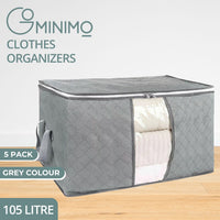 Thumbnail for GOMINIMO 5 Pack 105L Clothes Storage Bag with Handles (Grey)