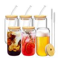 Thumbnail for GOMINIMO 6 Pcs Clear Drinking Glasses with Bamboo Lids and Glass Straw(16 Oz )