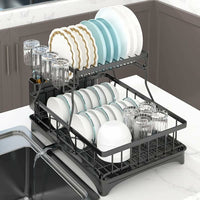 Thumbnail for Gominimo 2 Tier Dish Drying Rack with Drain Board and Drip Tray Kitchen Counter