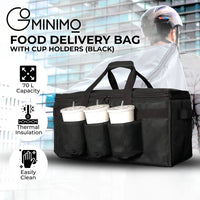 Thumbnail for GOMINIMO Insulated Food Delivery Bag with Cup Holders (Black & Grey)