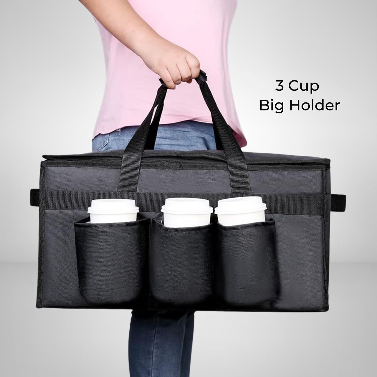 GOMINIMO Insulated Food Delivery Bag with Cup Holders (Black & Grey)