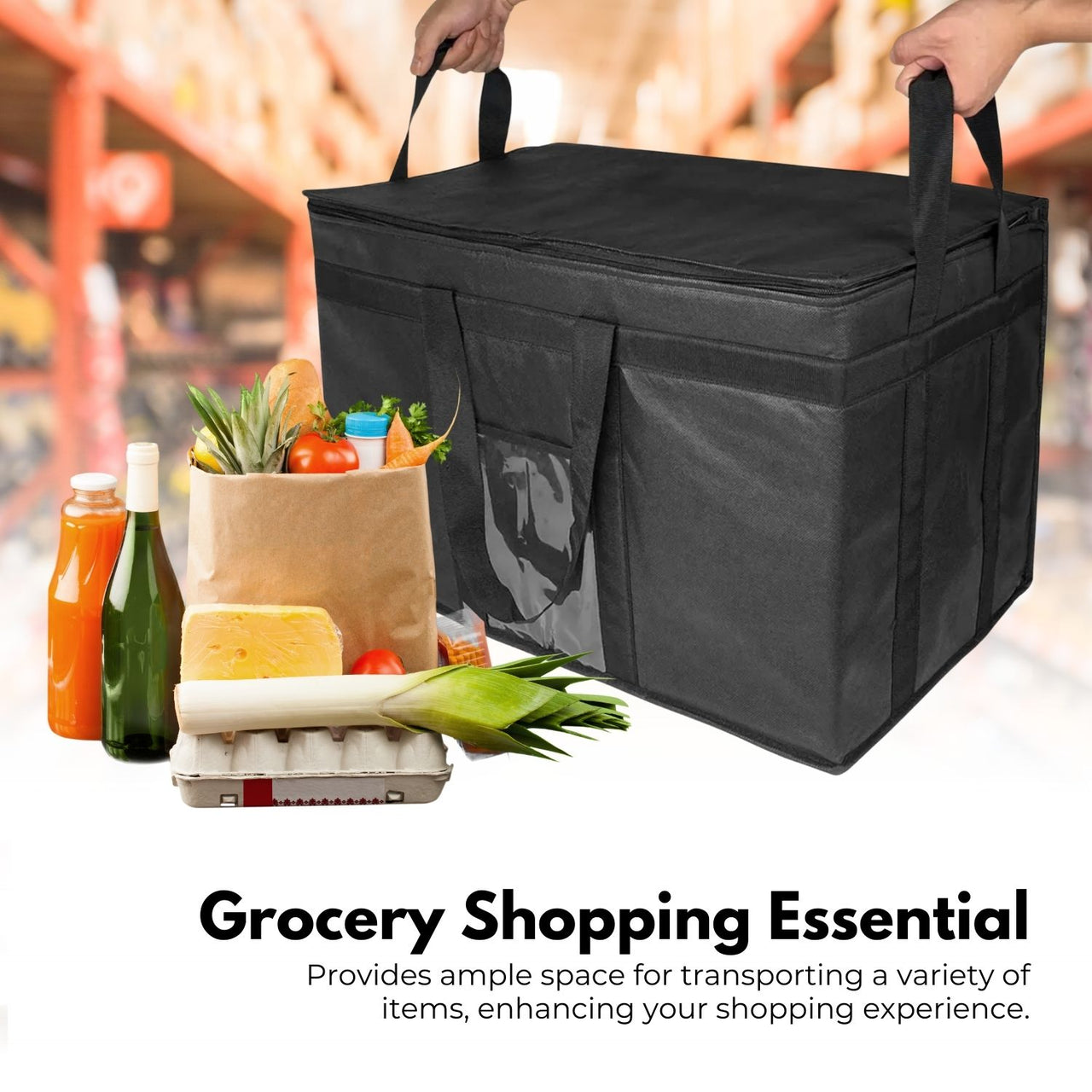 GOMINIMO 80L Large Insulated Food Delivery Bag with Zipper Closure (Black)