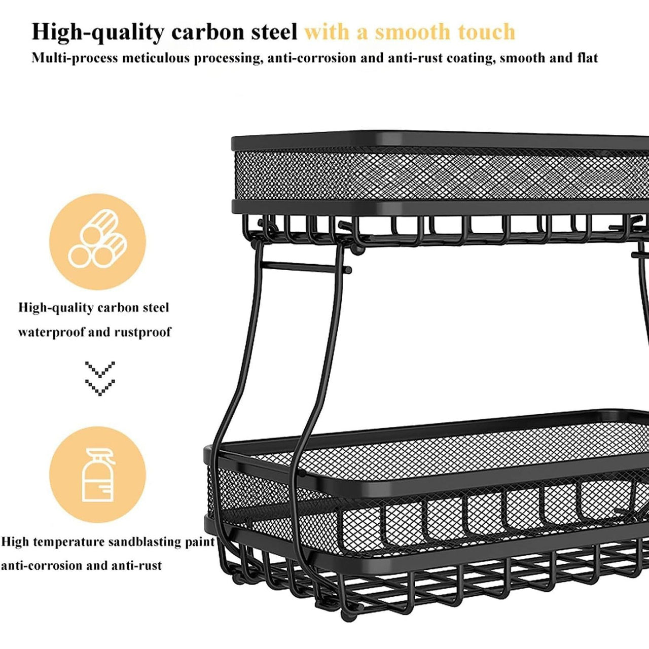 GOMINIMO Detachable 2 Tier Rectangle Wire Countertop Fruit Basket Bowl (Black)