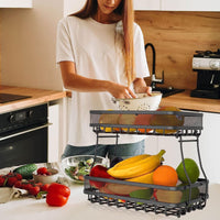 Thumbnail for GOMINIMO Detachable 2 Tier Rectangle Wire Countertop Fruit Basket Bowl (Black)