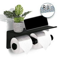 Thumbnail for GOMINIMO Stainless Steel Double Toilet Roll Holder Paper with Shelf Wall Mounted Black
