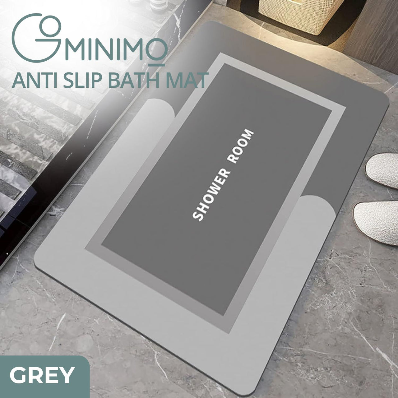 Gominimo Anti-Slip Bath Mat Diatom Rectangle 80*50cm (Grey)