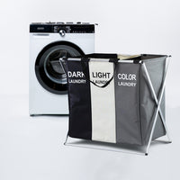 Thumbnail for GOMINIMO 135L Foldable Laundry Cloth Hamper with 3 Sections (White+Grey+Black)