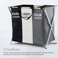Thumbnail for GOMINIMO 135L Foldable Laundry Cloth Hamper with 3 Sections (White+Grey+Black)