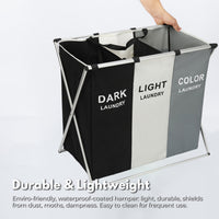 Thumbnail for GOMINIMO 135L Foldable Laundry Cloth Hamper with 3 Sections (White+Grey+Black)