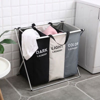Thumbnail for GOMINIMO 135L Foldable Laundry Cloth Hamper with 3 Sections (White+Grey+Black)