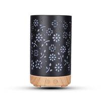 Thumbnail for GOMINIMO LED Aromatherapy Essential Oil Diffuser 100ml Metal Cover Floral Design with Light Wood Base