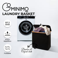 Thumbnail for GOMINIMO Folding Bamboo & Canvas Laundry Hamper with Single Lid (Black)