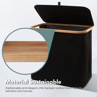 Thumbnail for GOMINIMO Folding Bamboo & Canvas Laundry Hamper with Single Lid (Black)