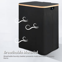Thumbnail for GOMINIMO Folding Bamboo & Canvas Laundry Hamper with Single Lid (Black)