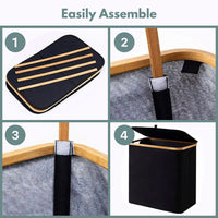 Thumbnail for GOMINIMO Folding Bamboo & Canvas Laundry Hamper with Single Lid (Black)