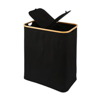 Thumbnail for GOMINIMO Folding Bamboo & Canvas Laundry Hamper with Double Lid(Black)