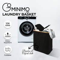 Thumbnail for GOMINIMO Folding Bamboo & Canvas Laundry Hamper with Double Lid(Black)