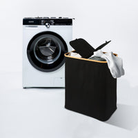 Thumbnail for GOMINIMO Folding Bamboo & Canvas Laundry Hamper with Double Lid(Black)