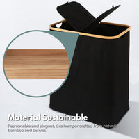 Thumbnail for GOMINIMO Folding Bamboo & Canvas Laundry Hamper with Double Lid(Black)