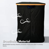 Thumbnail for GOMINIMO Folding Bamboo & Canvas Laundry Hamper with Double Lid(Black)