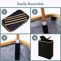 Thumbnail for GOMINIMO Folding Bamboo & Canvas Laundry Hamper with Double Lid(Black)
