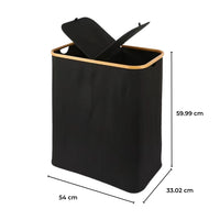 Thumbnail for GOMINIMO Folding Bamboo & Canvas Laundry Hamper with Double Lid(Black)