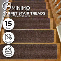 Thumbnail for GOMINIMO Set of 15 Non Slip Carpet Stair Tread 20.3 x76cm (Brown)