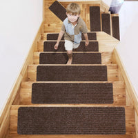 Thumbnail for GOMINIMO Set of 15 Non Slip Carpet Stair Tread 20.3 x76cm (Brown)