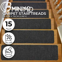 Thumbnail for GOMINIMO Set of 15 Non Slip Carpet Stair Tread 20.3 x76cm (Grey)