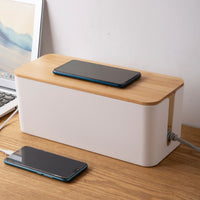 Thumbnail for GOMINIMO Set of Two Cable Management Box with Wood Pattern Lid (White)