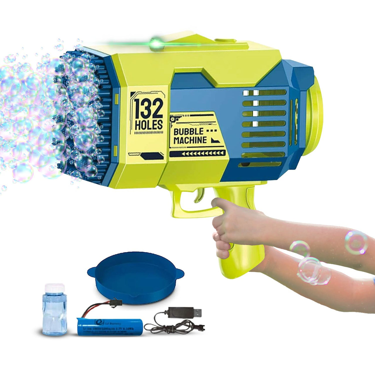 GOMINIMO 132 Holes Bubbles Machine Gun for Kids (Dark Blue and Green)