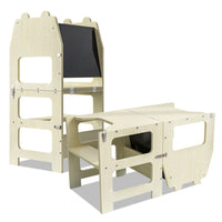 Thumbnail for EKKIO Folding Kitchen Kids Step Stool with Chalkboard - Bear Ear design (Wood Color) EK-KSS-101-LFA