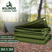 Thumbnail for KILIROO 3X3m Heavy Duty Waterproof Sun Blocked Dustproof Canvas Tarp Army Green