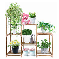 Thumbnail for NOVEDEN Wood Plant Stand Indoor Outdoor (3 Tiers 7 Potted Ladder)