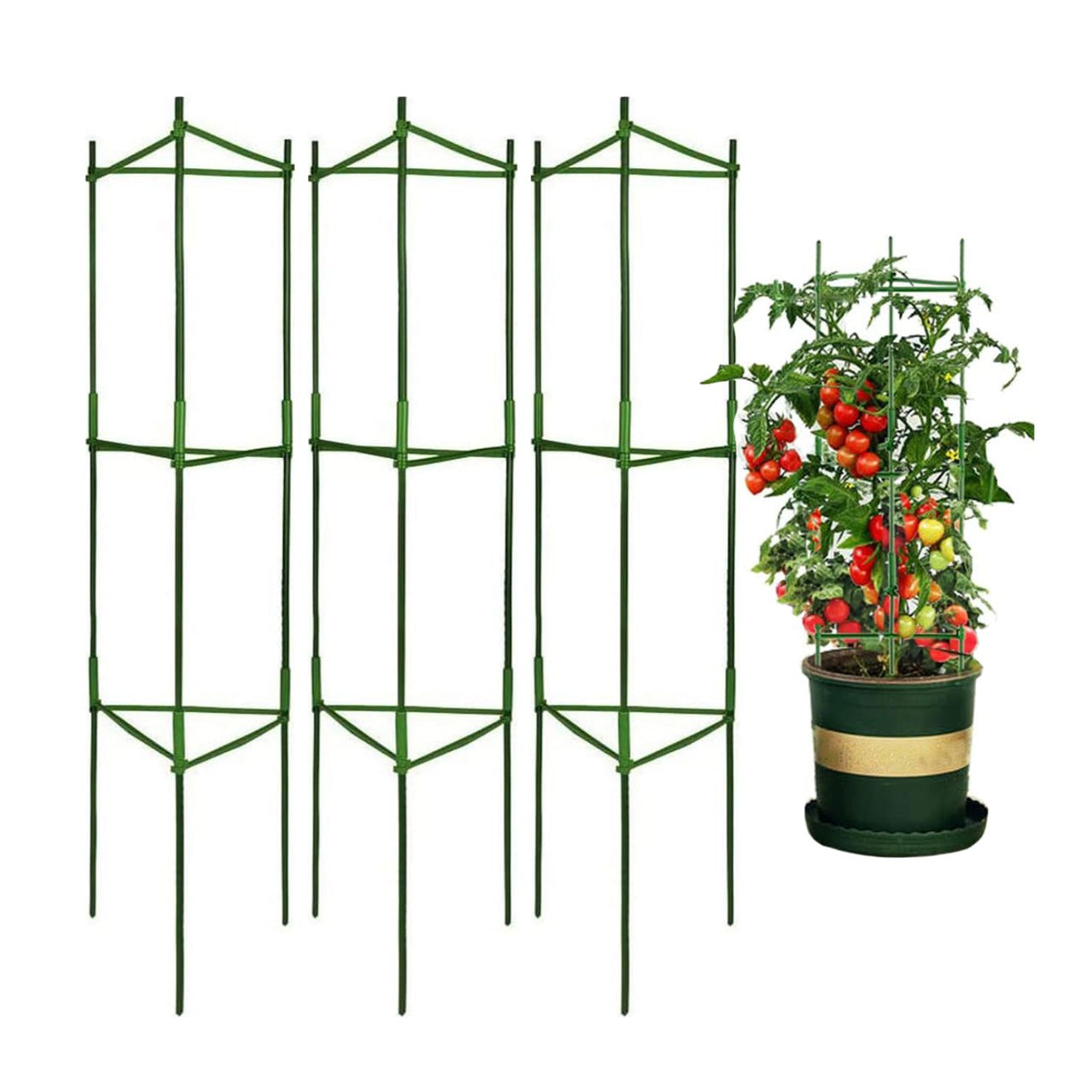 NOVEDEN 3 Sets Tomato Supports Cages with 20 Clips , 50 Twist Tie and 30meters Rope (Green)