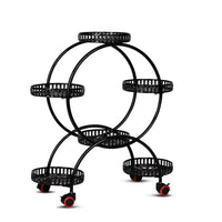 Thumbnail for NOVEDEN 4 Layer 6 Pots Flower Holder Plant Stand Shelf with 4-Wheel (Black)