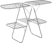 Thumbnail for SONGMICS Foldable 2-Level Large Clothes Drying Rack with Adjustable Wings 33 Drying Rails and Clips Silver and White