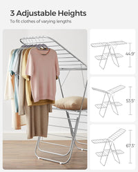 Thumbnail for SONGMICS Foldable 2-Level Large Clothes Drying Rack with Adjustable Wings 33 Drying Rails and Clips Silver and White