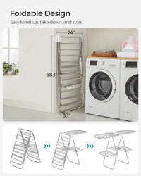 Thumbnail for SONGMICS Foldable 2-Level Large Clothes Drying Rack with Adjustable Wings 33 Drying Rails and Clips Silver and White