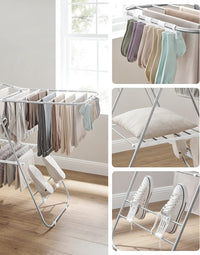 Thumbnail for SONGMICS Foldable Clothes Drying Rack with Adjustable Wings Stainless Steel White and Silver