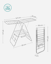 Thumbnail for SONGMICS Foldable Clothes Drying Rack with Adjustable Wings Stainless Steel White and Silver