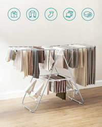 Thumbnail for SONGMICS Foldable Clothes Drying Rack with Adjustable Wings Stainless Steel White and Silver