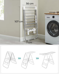 Thumbnail for SONGMICS Foldable Clothes Drying Rack with Adjustable Wings Stainless Steel White and Silver